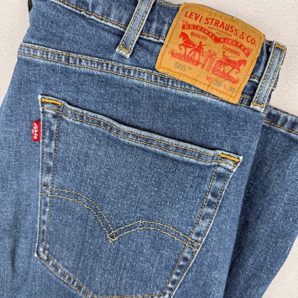 Levi's 505 Regular Fit Jeans Mens 38x30 Blue Stretch Denim 00505-2222